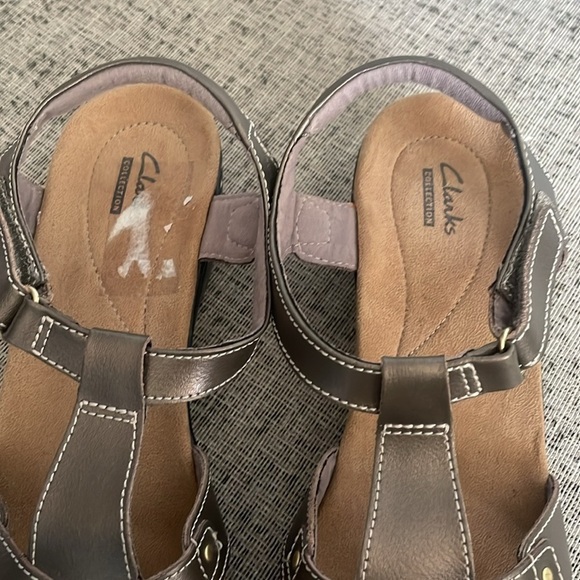 Clarks Collection Hayla Flute Gold Leather Sandal Wedge Size US 11 - Picture 5 of 13